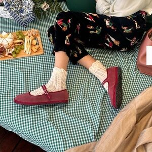 Flabelus Pink Velvet Mary Jane’s